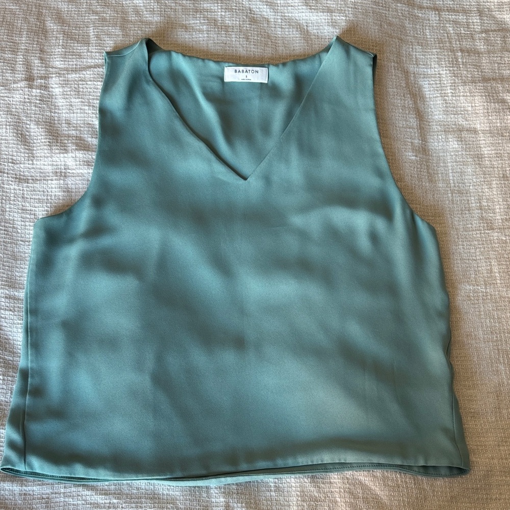 Aritzia Satin V-Neck Sleeveless Blouse - Teal